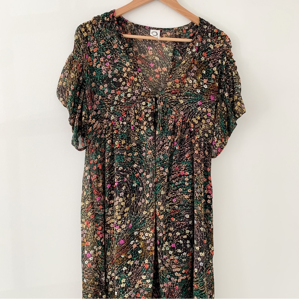 Anthropologie Valencia Akemi + Kin Women's Black Floral Button Front Midi Dress - Picture 2 of 10